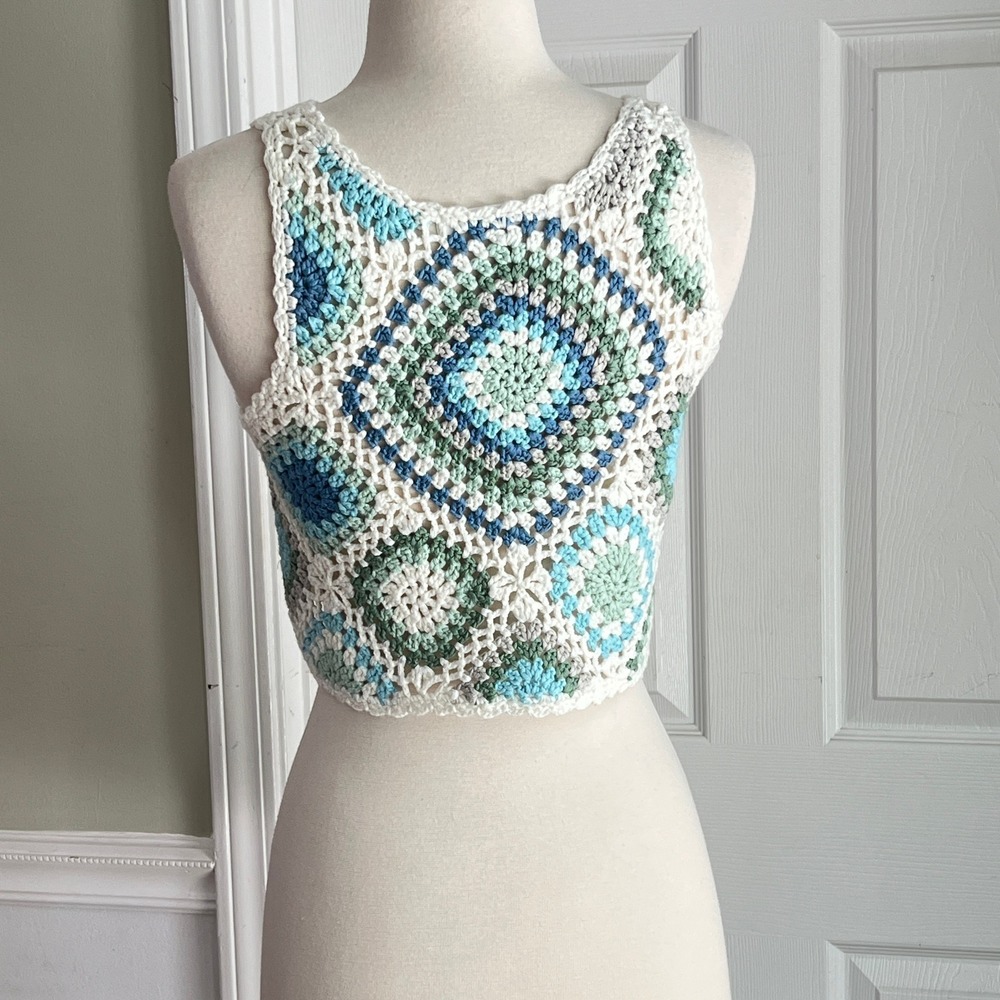 Crochet Crop Tank Top Sz S Women Altar'd State Boho‎ Granny Pastel White - Picture 5 of 9